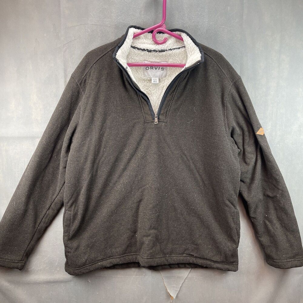 Orvis Classic Collection 1/4 Zip Sherpa Fleece Pullover Mens XL Brown Sweater